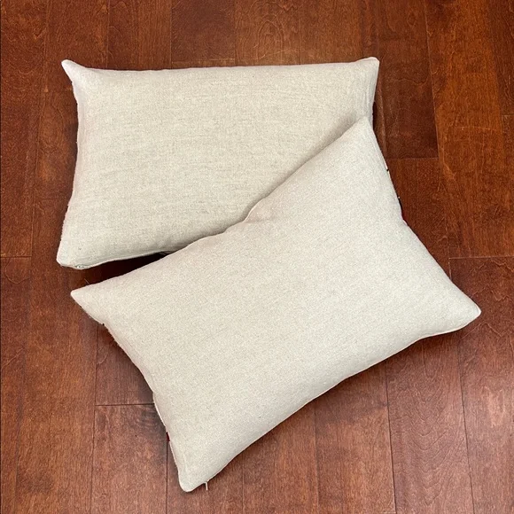 Rare Crate&Barrel Ecru Skier Pillows, Cotton, Linen and Feather, Set of Two